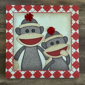 20” Sock Monkey 3D Wall Canvas Decor Nursery Baby Kids Wall Hanging